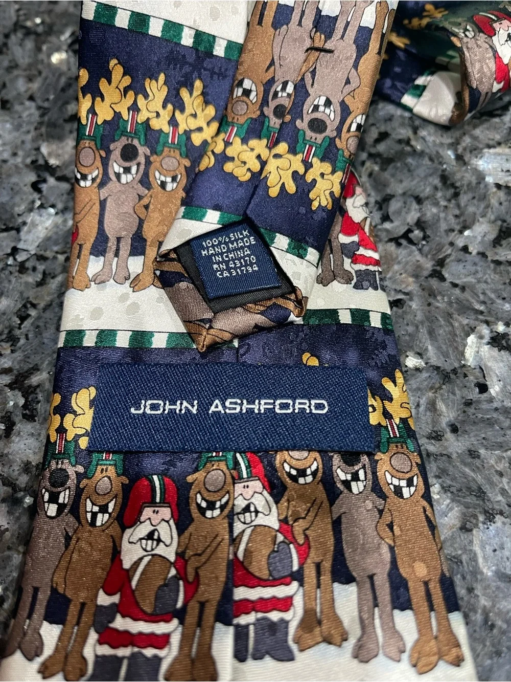John Ashford 100% Silk Holiday Reindeer & Santa Football Tie